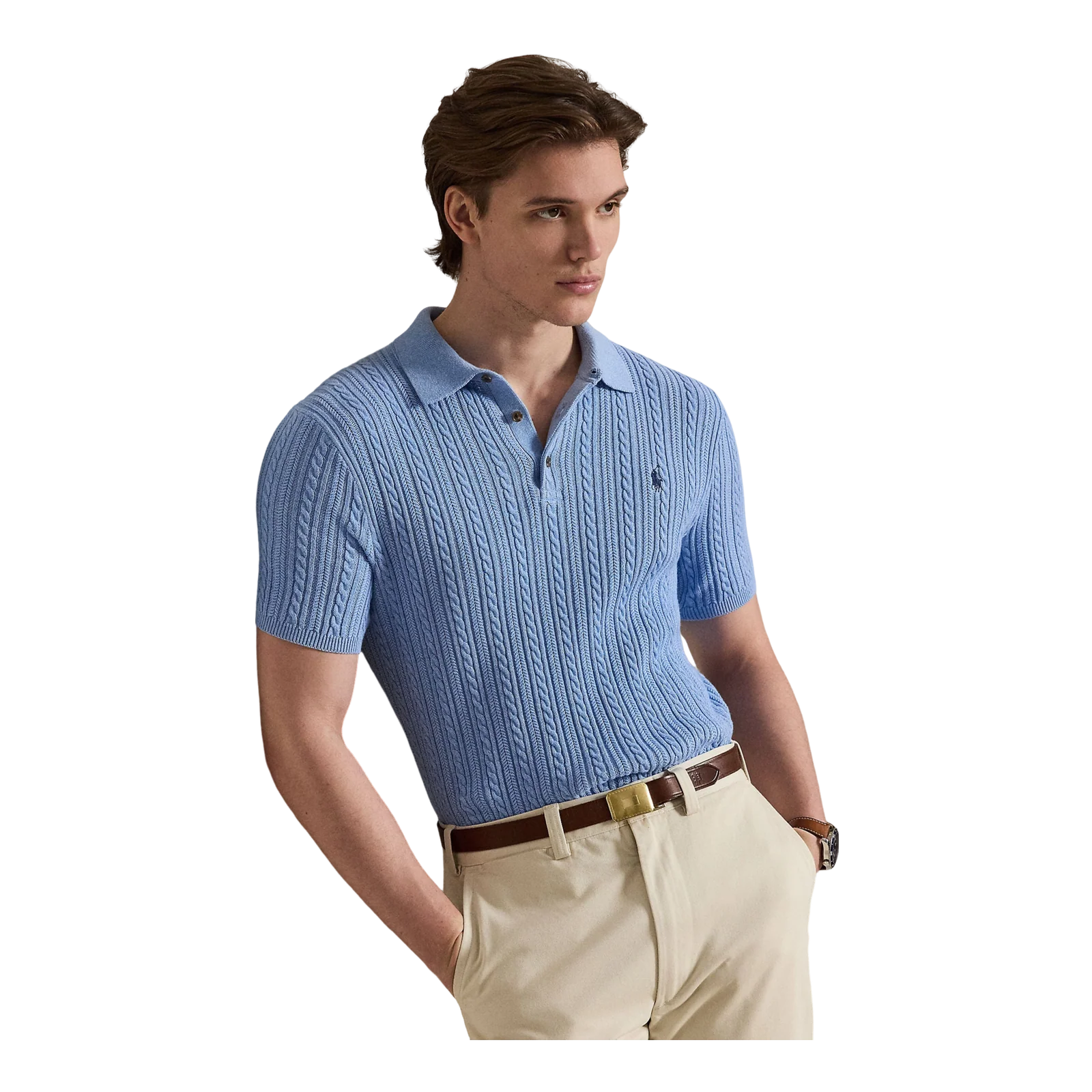 Cable-Knit Cotton Polo Jumper