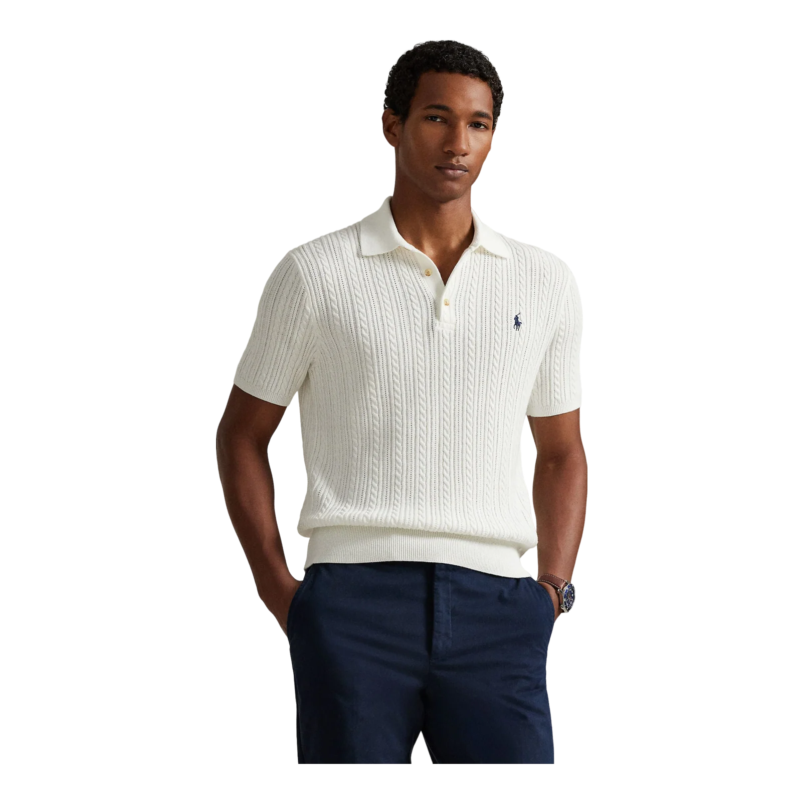 Cable-Knit Cotton Polo Jumper