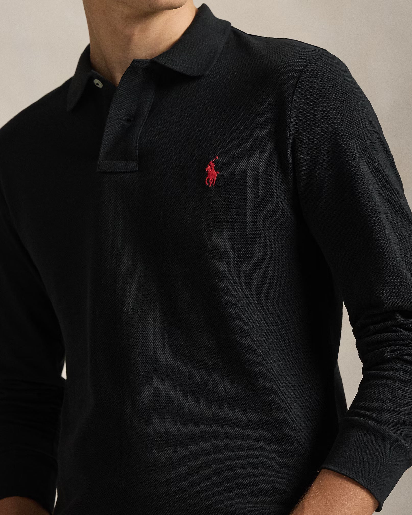 Mesh Long-Sleeve Polo Shirt
