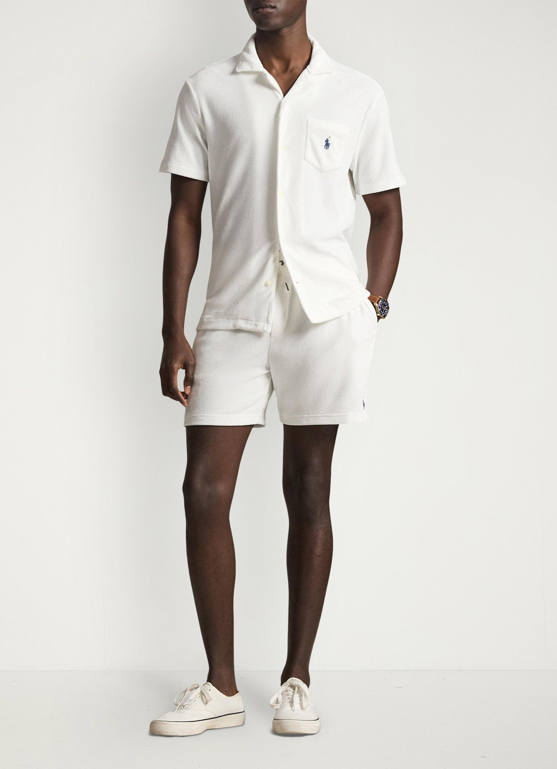 Men's White Custom Slim Fit Terry Camp Shirt